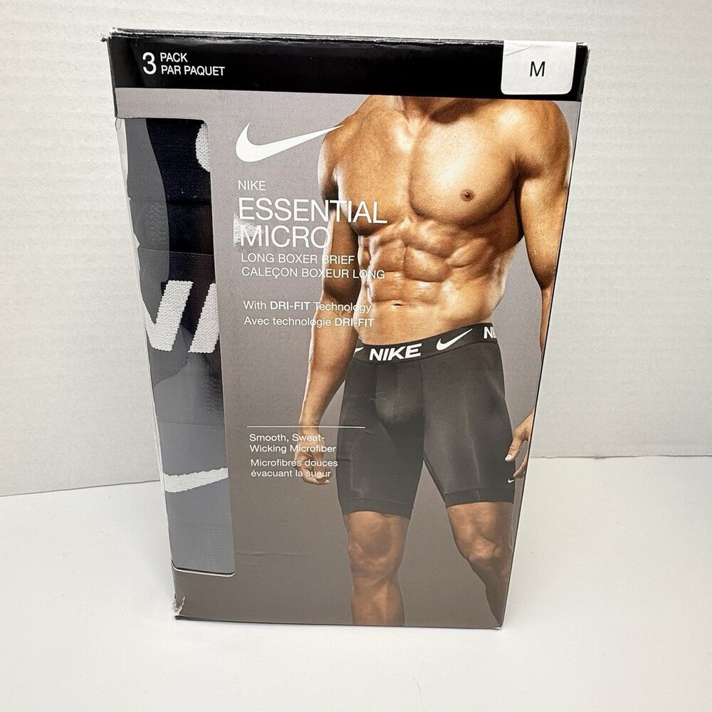 Nike Essential Micro Long Boxer Brief 3 Pack In Black DRI-FIT Sz M New